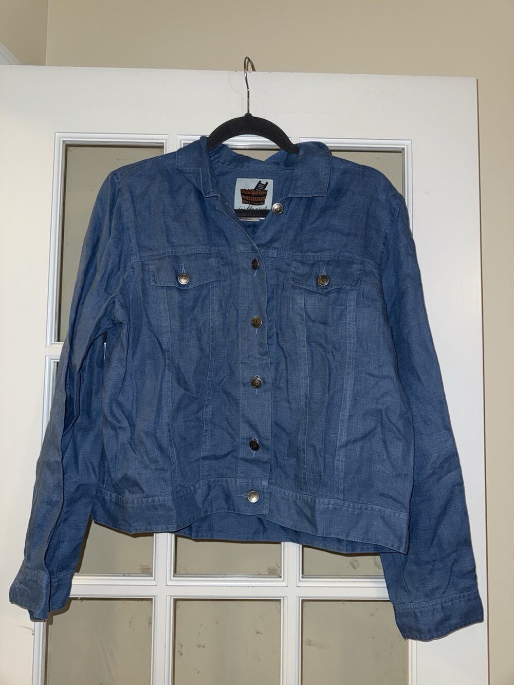In The Wash Women’s Vintage Long Sleeve Linen Button Down Blue size M Western